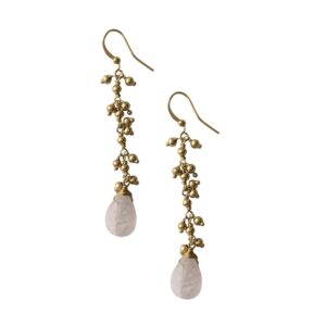 Ibu Jewels – Oorbel Gold Drop – Rose Quartz