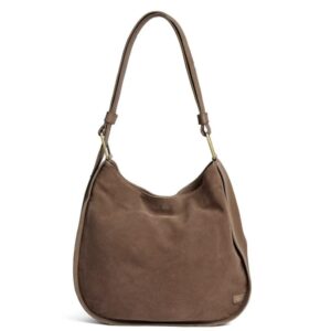 Depeche – Schoudertas, Madrid – Taupe van Suède en Rundleer