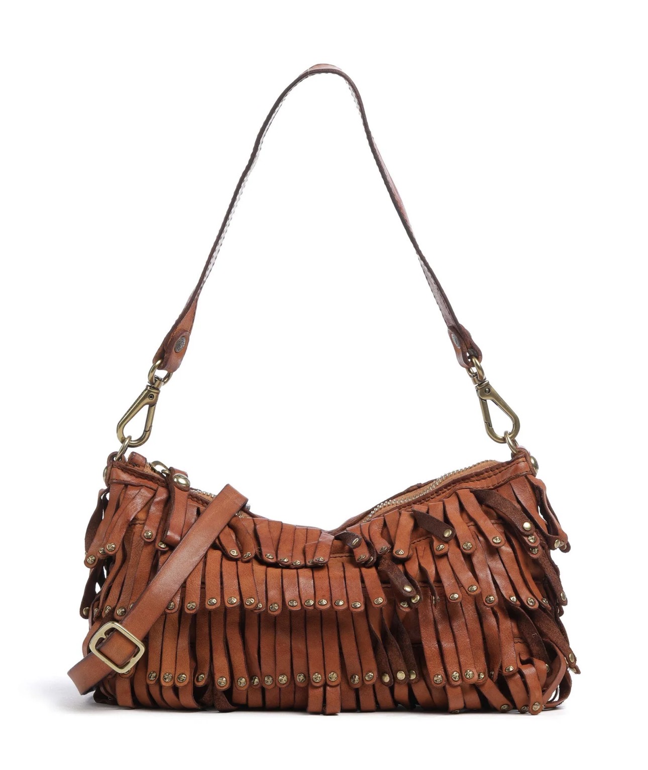 Campomaggi – Leren Schoudertas Orbetello "Natalia" – Cognac met Franjes