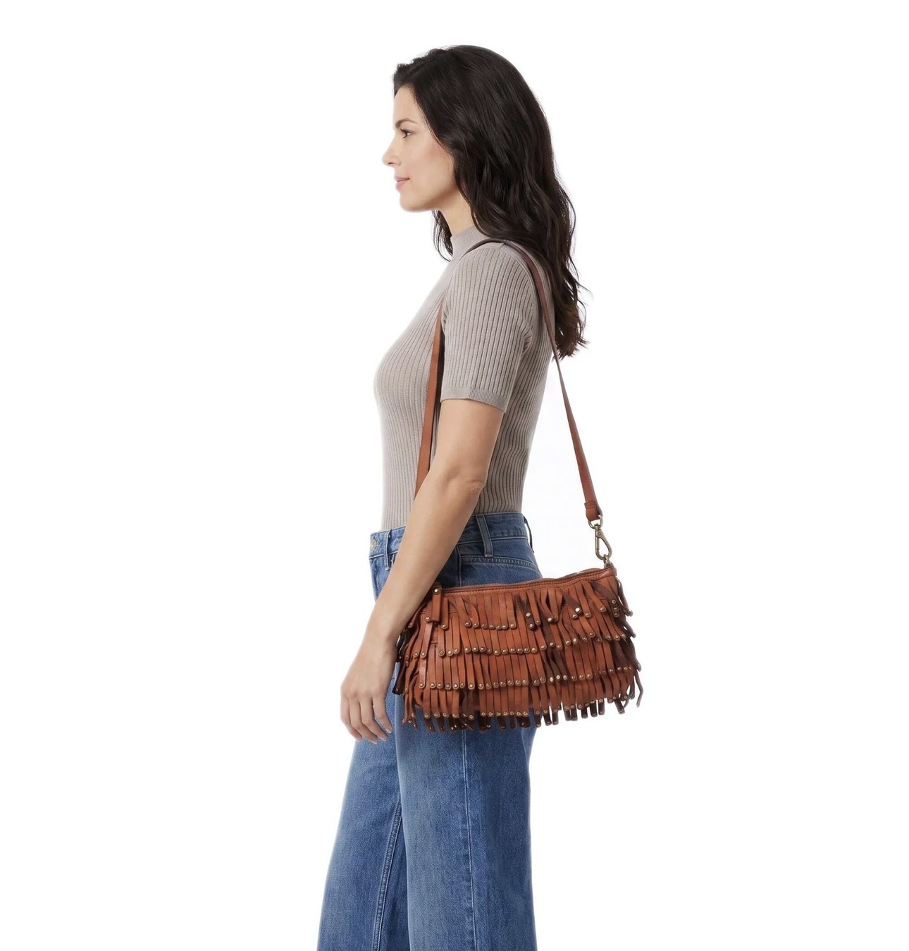 Campomaggi – Leren Schoudertas Orbetello "Natalia" – Cognac met Franjes - Afbeelding 3