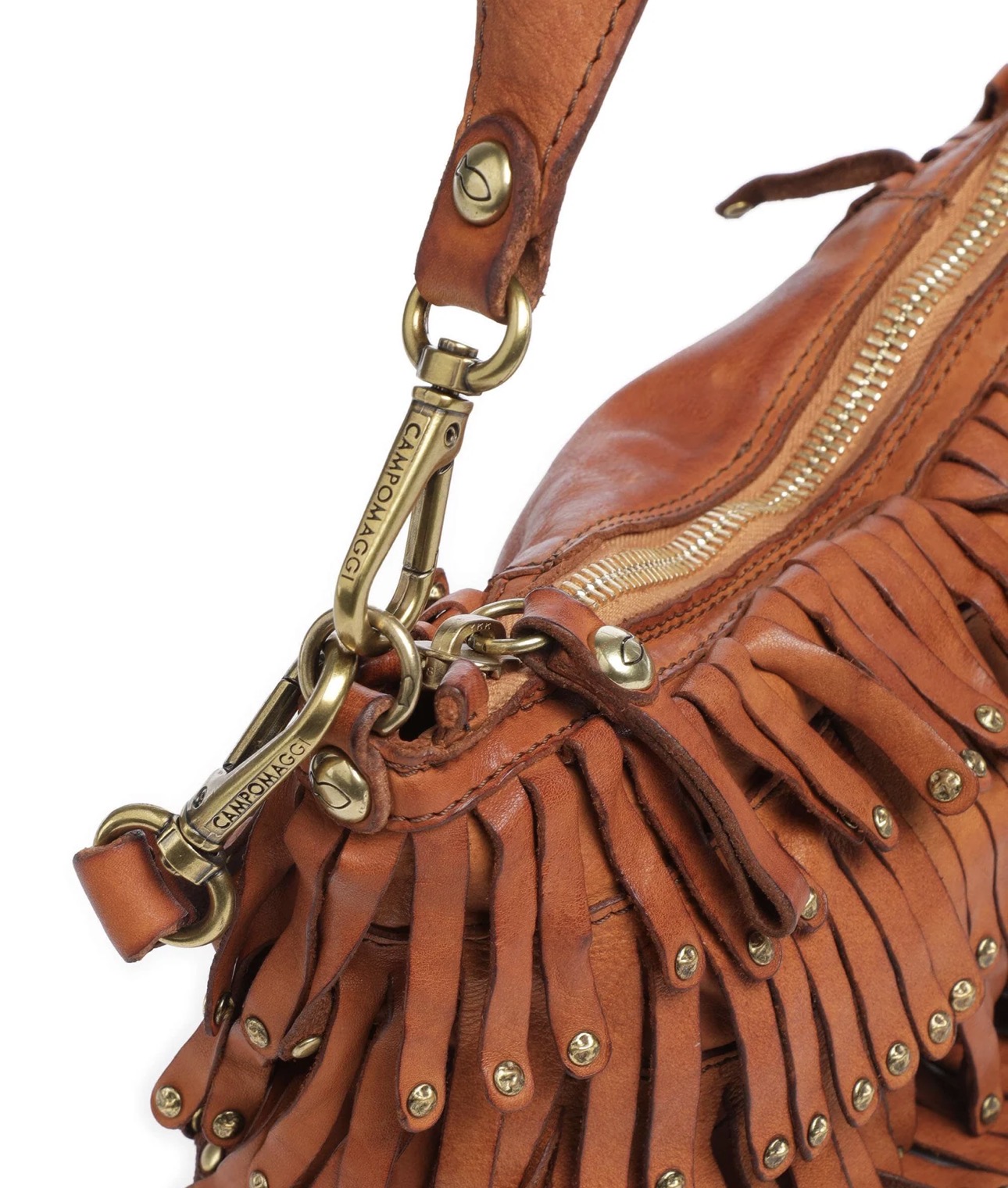 Campomaggi – Leren Schoudertas Orbetello "Natalia" – Cognac met Franjes - Afbeelding 4